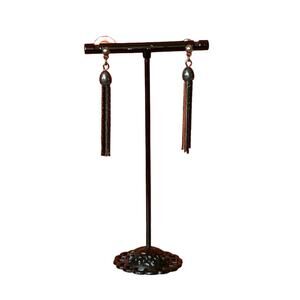 Vintage Tassel Stud Earrings Black and Gold